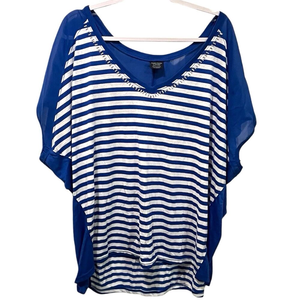 4X Faded Glory Women’s Blue And White Stripe High Low Top, Plus Size, 26W-28W